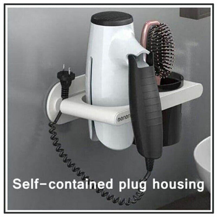 Bathroom Mounted Wall Suction Cup Hair Dryer Holder Hanger Shelf Rack Storage