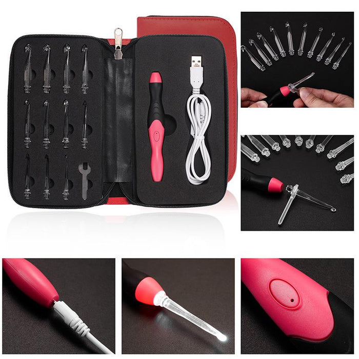 11in1 LED Lighted Crochet Hook Knitting Needles Set USB Rechargeable Weave Tool