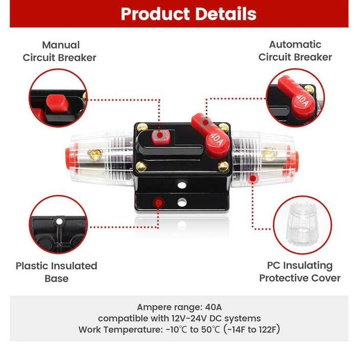 20-150AMP Circuit Breaker Dual Battery IP67 Waterproof 12V-24V Fuse Manual Reset