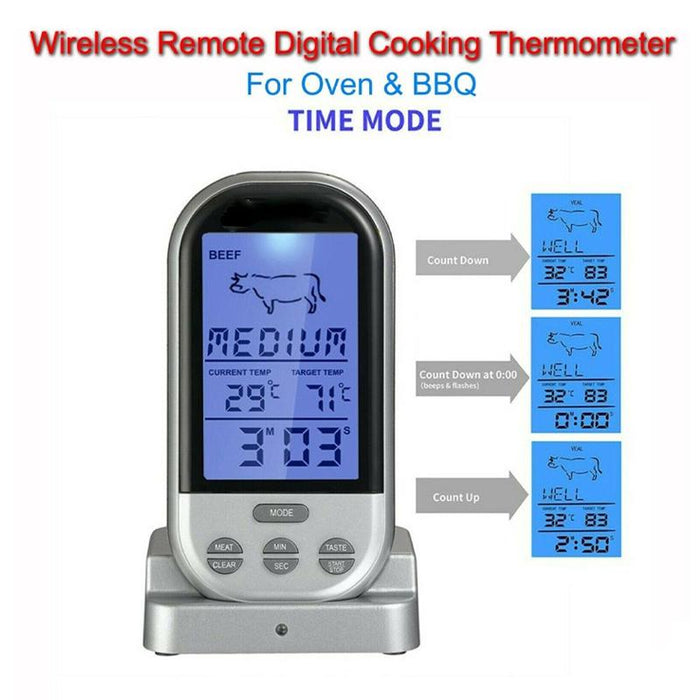 Digital Wireless Food Meat Oven BBQ Thermometer Remote Probe Cooking Set Grill