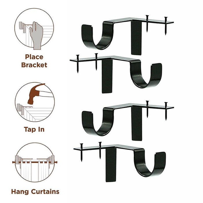 2X Bracket Hang Curtain Rod Holders Single hook Tap Right Into Window Frame Rod