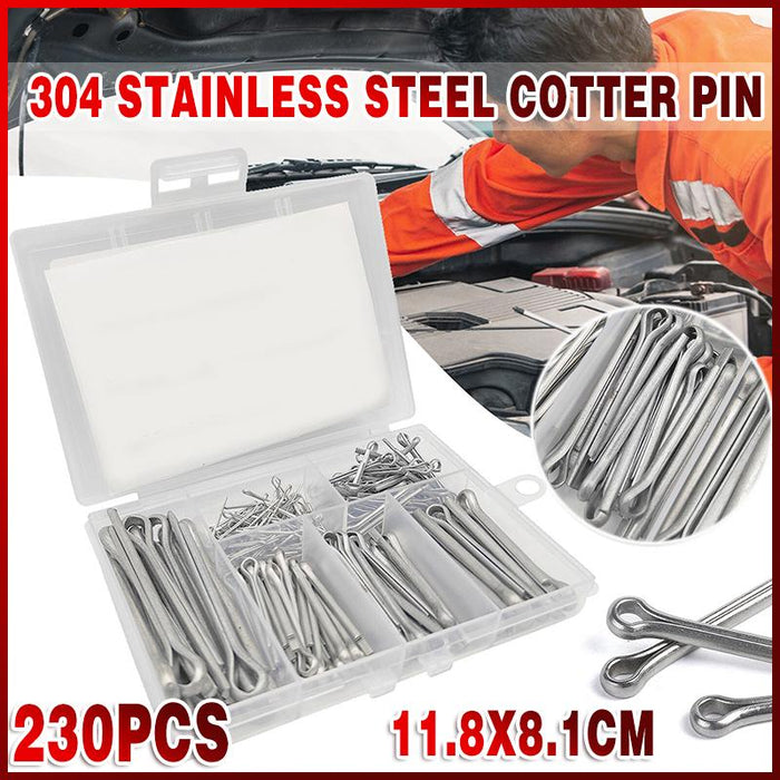 230pcs Cotter Pin Assortment Set Split Pin Value Kit New 6 Sizes
