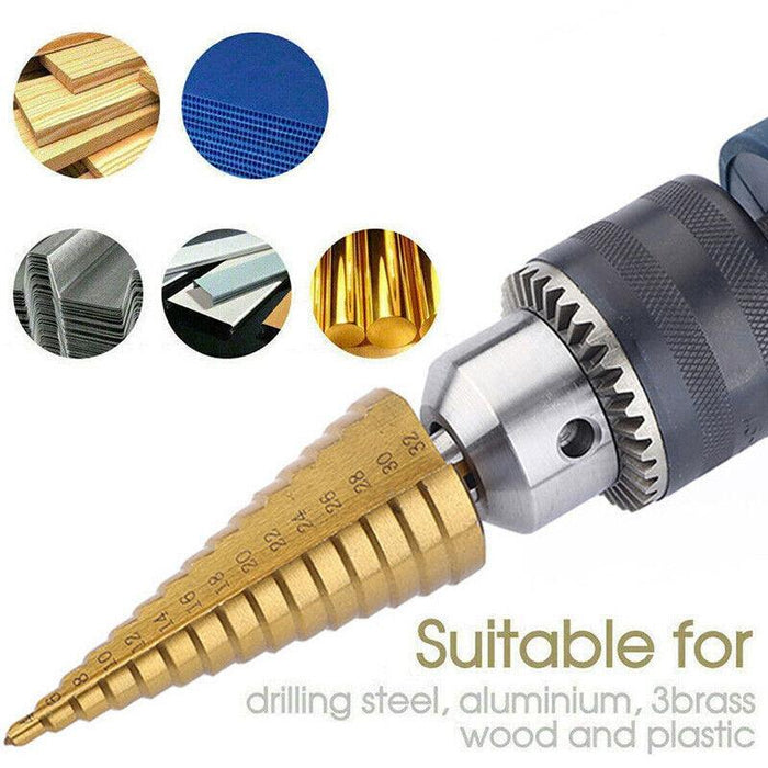 3Pcs Large HSS Steel Step Cone Drill Titanium Bit 4-12/20/32mm