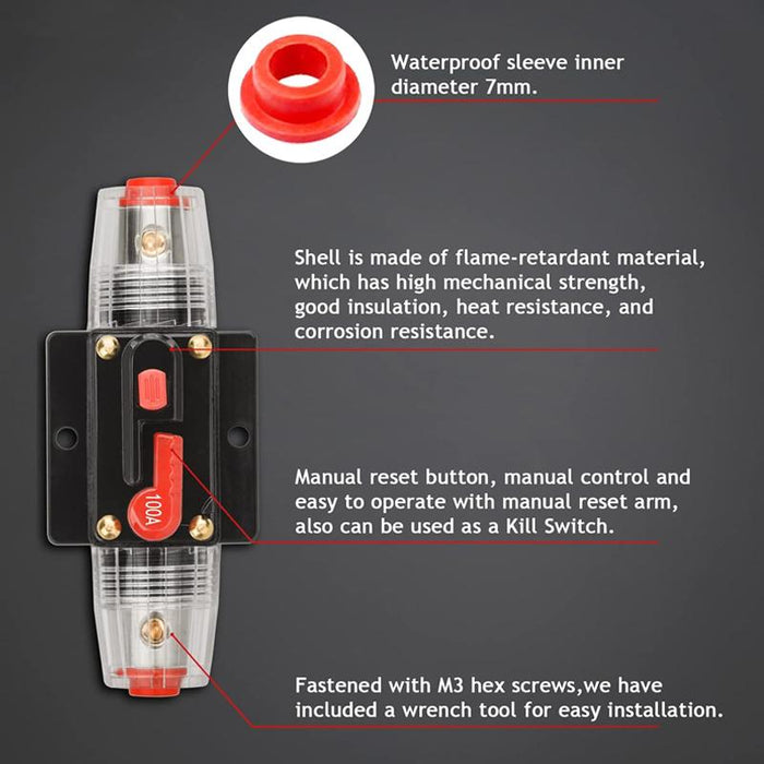 20-150AMP Circuit Breaker Dual Battery IP67 Waterproof 12V-24V Fuse Manual Reset