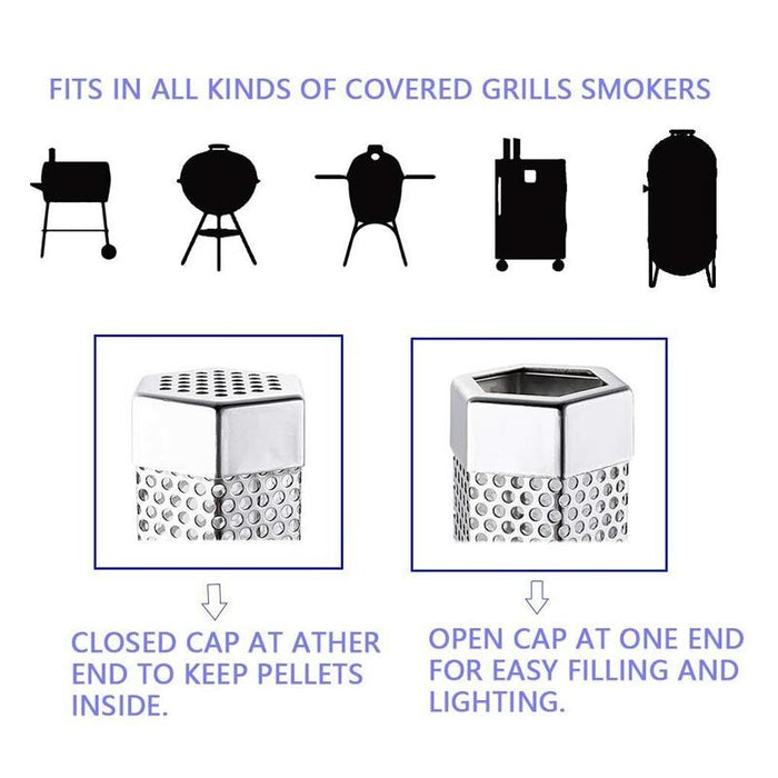 12Inch Hexagon BBQ Smoker Tube Stainless Steel Grill Accessory Smoking Box