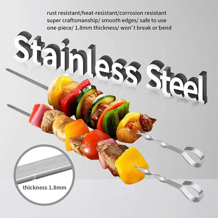 14 Pack Kabob Skewers Premium Flat Metal BBQ Barbecue Skewer Long Stainless