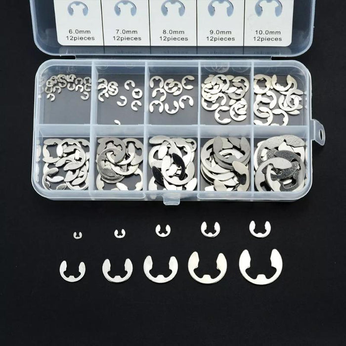 120pcs Stainless Steel E-Clip Assortment Tool Kit Retaining Circlips 1.5 To 10mm