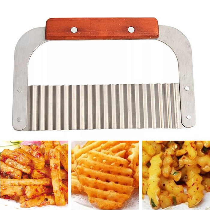 Potato Crinkle Cutter Dough Wavy Slicer Steel Kitchen Vegetable Chip Blade Knife