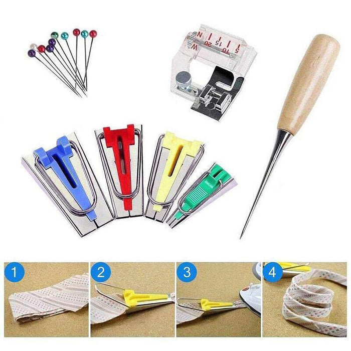 DIY Bias Binding Tape Maker Kits Quilting Binder Fabric Sewing Foot Tool Set