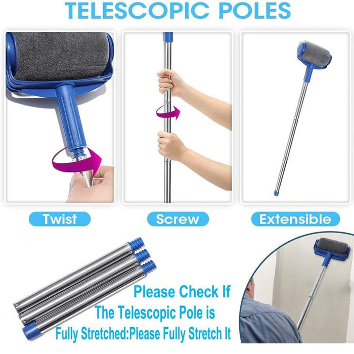 8Pcs Handle Paint Roller Pro Paint Brush Flocked Edger Wall Painting Tool Set