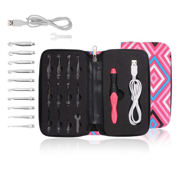11in1 LED Lighted Crochet Hook Knitting Needles Set USB Rechargeable Weave Tool