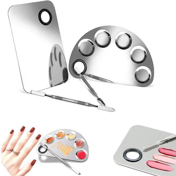 Professional Makeup Mixing Palette & Spatula Set - Stainless Steel Cosmetic Tool