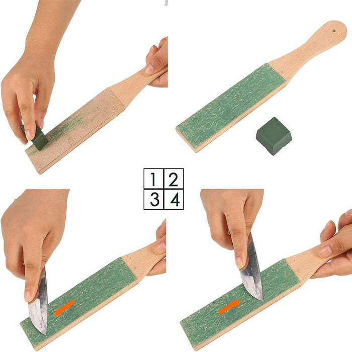 Dual Sided Leather Blade Strop Cutter Razor Sharpener Polishing Wooden Handle