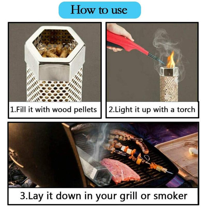 12Inch Hexagon BBQ Smoker Tube Stainless Steel Grill Accessory Smoking Box