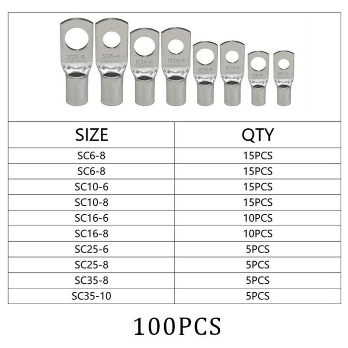 240Pcs 4WD Cable Lug Ring Battery Copper Tube Connector Kits Terminal Crimper