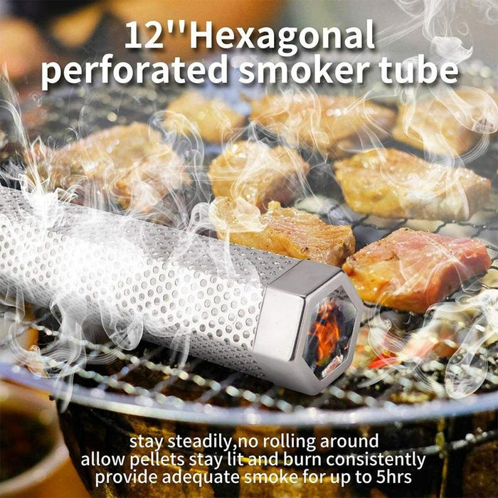 12Inch Hexagon BBQ Smoker Tube Stainless Steel Grill Accessory Smoking Box