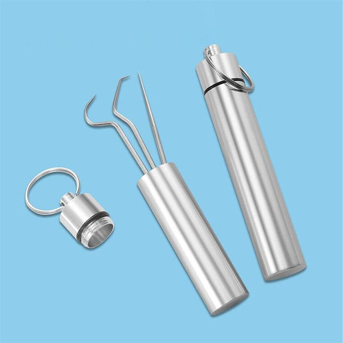 8pcs Stainless Steel Toothpick Set Metal Flossing Portable Toothpick Box Holder