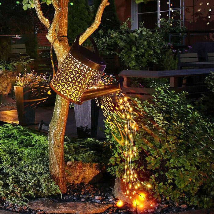 Solar LED Watering Can Fairy String Light Outdoor Garden Decor Waterfall Lamp