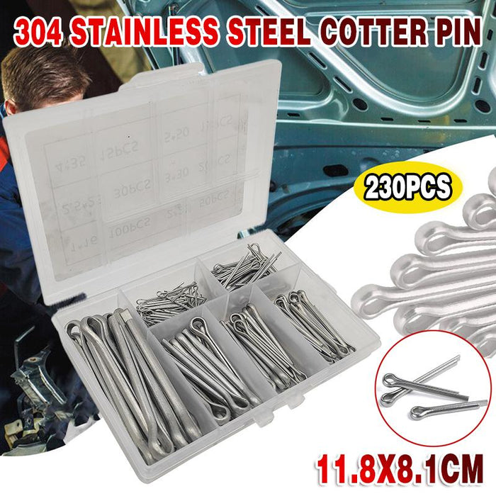 230pcs Cotter Pin Assortment Set Split Pin Value Kit New 6 Sizes