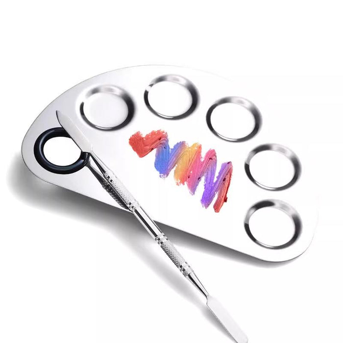 Professional Makeup Mixing Palette & Spatula Set - Stainless Steel Cosmetic Tool