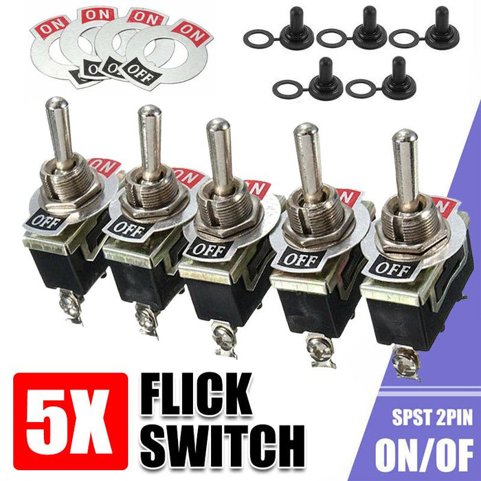 5x Waterproof Toggle Flick Switch 250V ON/OFF Car Dash Light Metal 12 Volt Boot
