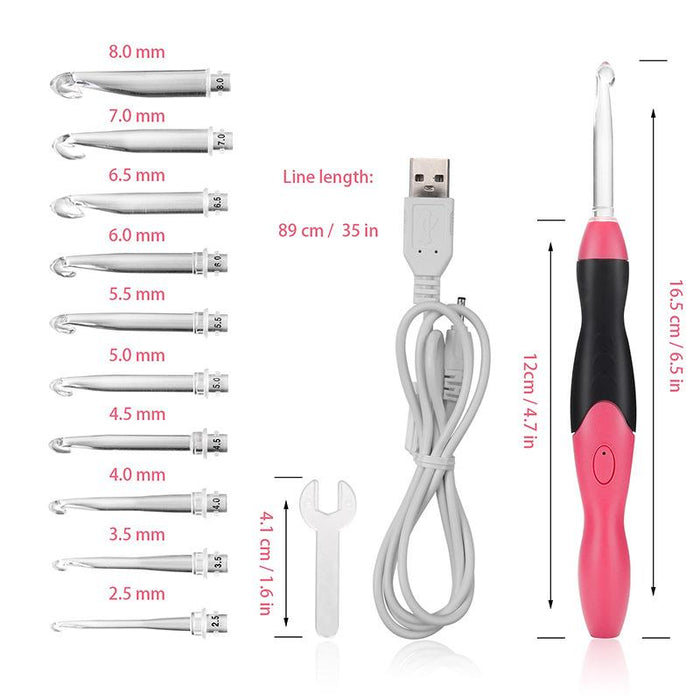 11in1 LED Lighted Crochet Hook Knitting Needles Set USB Rechargeable Weave Tool