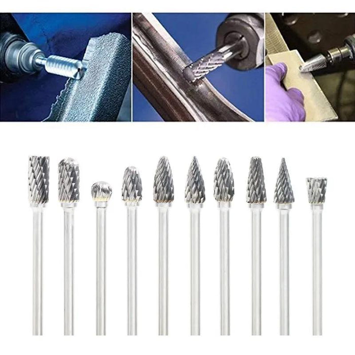 10x Tungsten Steel Solid Carbide Rotary Burrs Bit For Dremel Accessories Tool