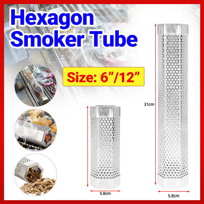 12Inch Hexagon BBQ Smoker Tube Stainless Steel Grill Accessory Smoking Box