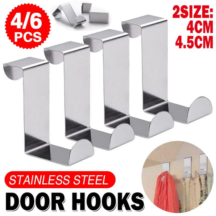 4/6Pcs Over Door Hooks Hanger Holder Stainless Steel Cabinet Clothes Hanger