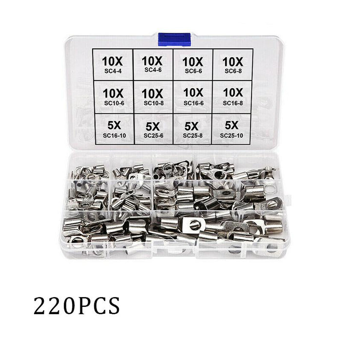 240Pcs 4WD Cable Lug Ring Battery Copper Tube Connector Kits Terminal Crimper