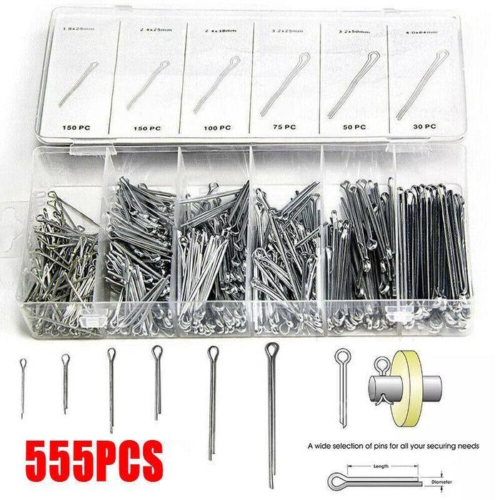 555pc Cotter Pin Assortment Set Grab Split Securing Lock Pins Spring Kit