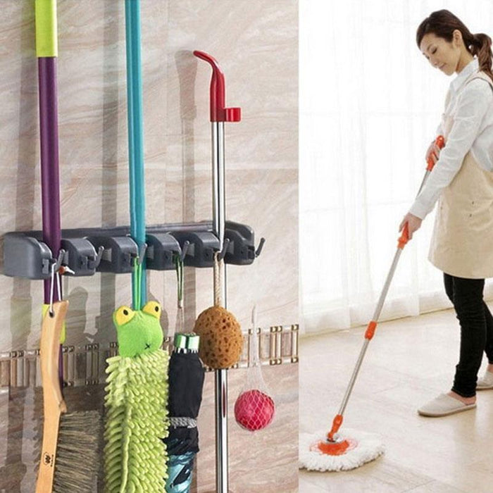 Broom Hanger Mop Holder Wall Mounted Brush Storage Rack Organizer Kitchen Tool