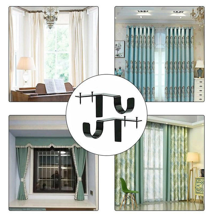 2X Bracket Hang Curtain Rod Holders Single hook Tap Right Into Window Frame Rod