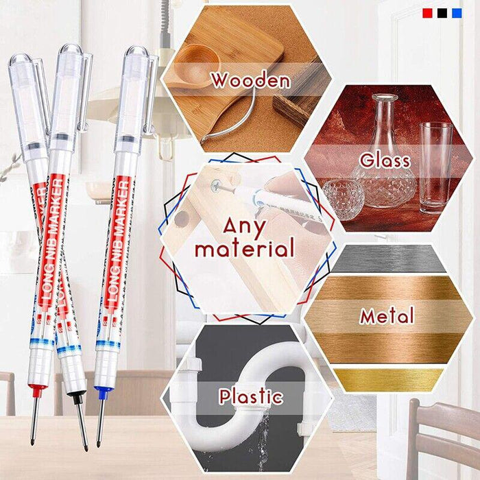 6PCS Long Head Deep Hole Long Nosed Marker Multifunction Marker Deep Drill Hol