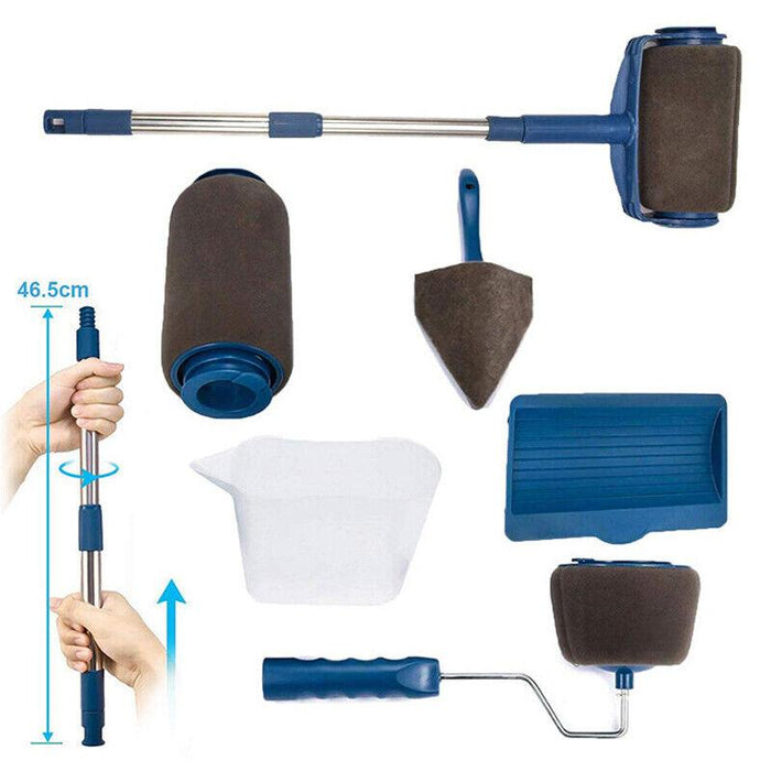 8Pcs Handle Paint Roller Pro Paint Brush Flocked Edger Wall Painting Tool Set