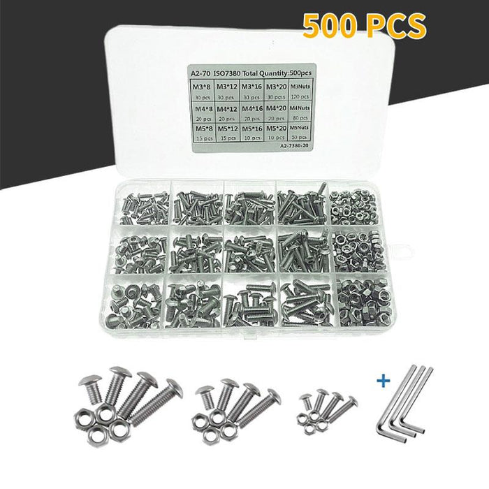 500x M3/M4/M5 Stainless Steel Hex Socket Button Head Bolts Screws Nuts Kit