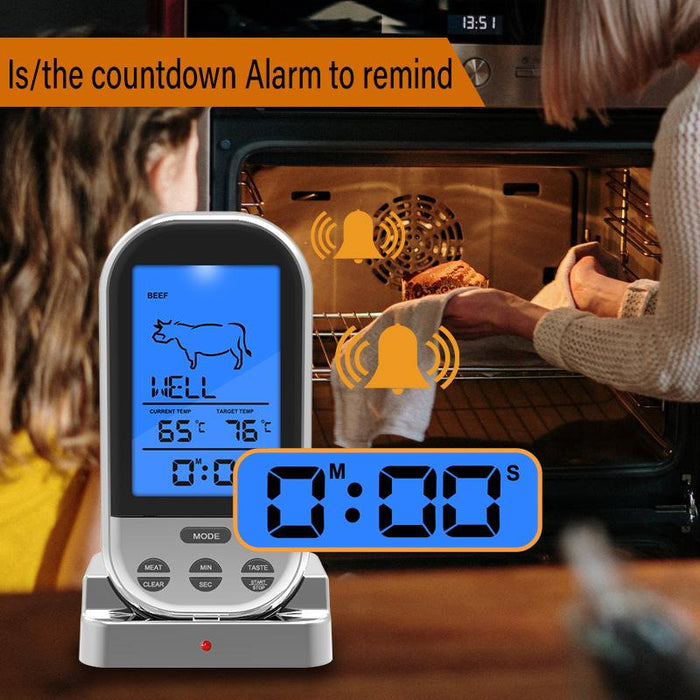 Digital Wireless Food Meat Oven BBQ Thermometer Remote Probe Cooking Set Grill