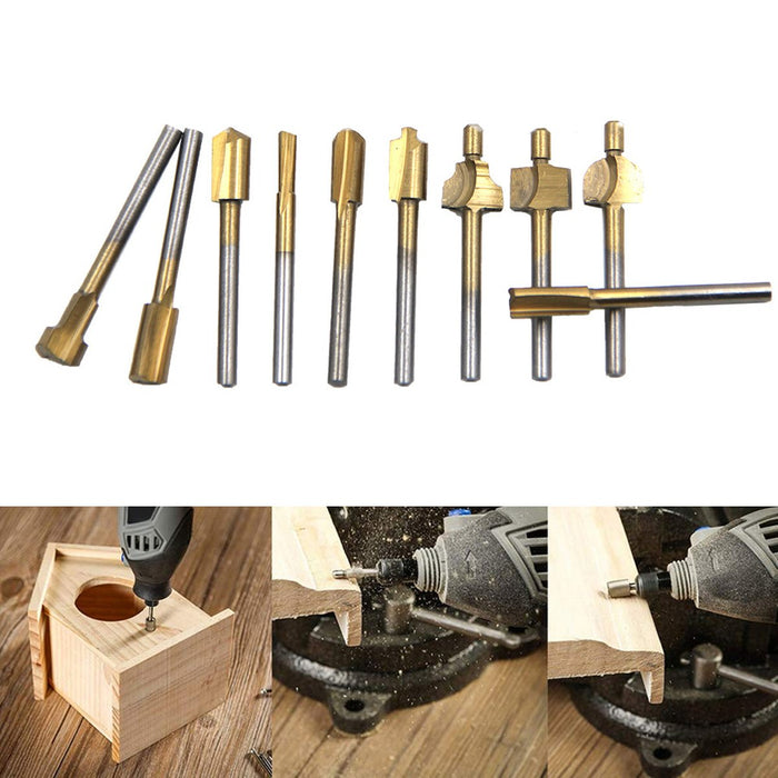 10Pcs 3mm Titanium HSS Router Bits Set for Rotary Trimmer Tools