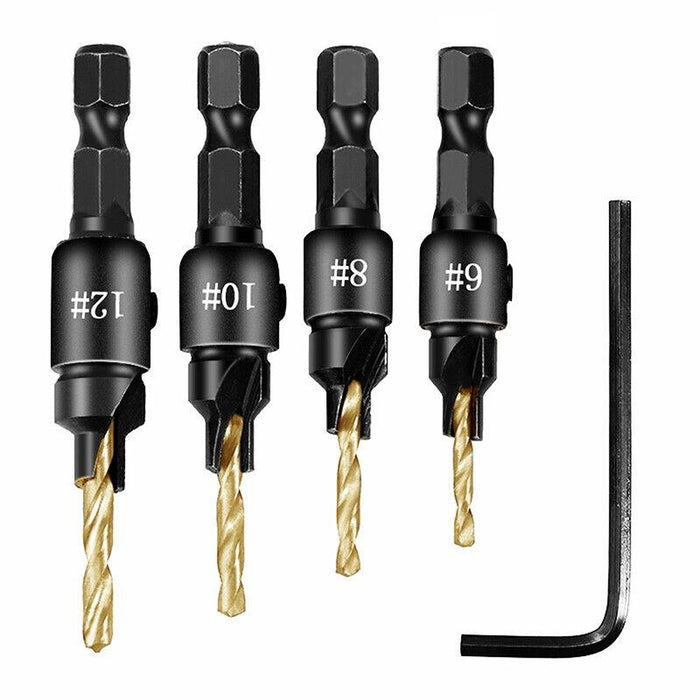 Woodworking Opener Steel Drill Bit #6 #8 #10 #12 Gold