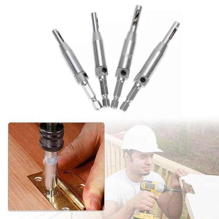 4x Self-Centering Drill Bits Hex Shank Pilot Door Drawer Hinge Hole Screw