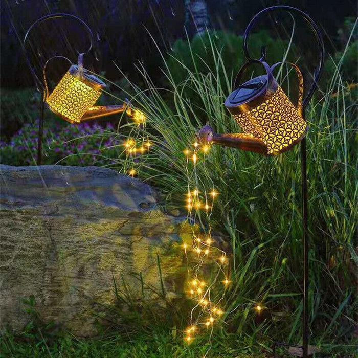 Solar LED Watering Can Fairy String Light Outdoor Garden Decor Waterfall Lamp