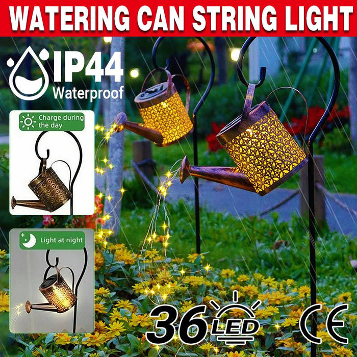 Solar LED Watering Can Fairy String Light Outdoor Garden Decor Waterfall Lamp