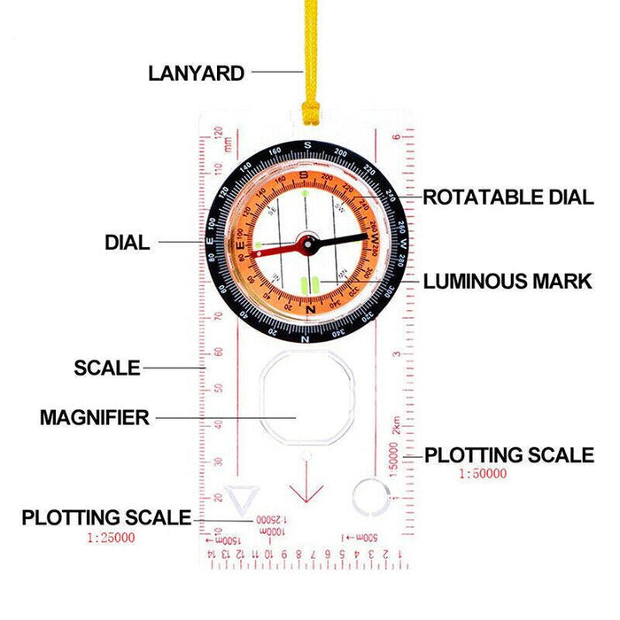 Orienteering Baseplate Compass Hiking Camping Lensatic Map Tactical Army Gear