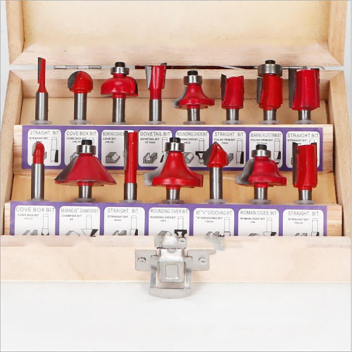 15X 1/2 1/4 inch Router Bits Set Woodworking Tool Cutter Shank Tungsten Carbide