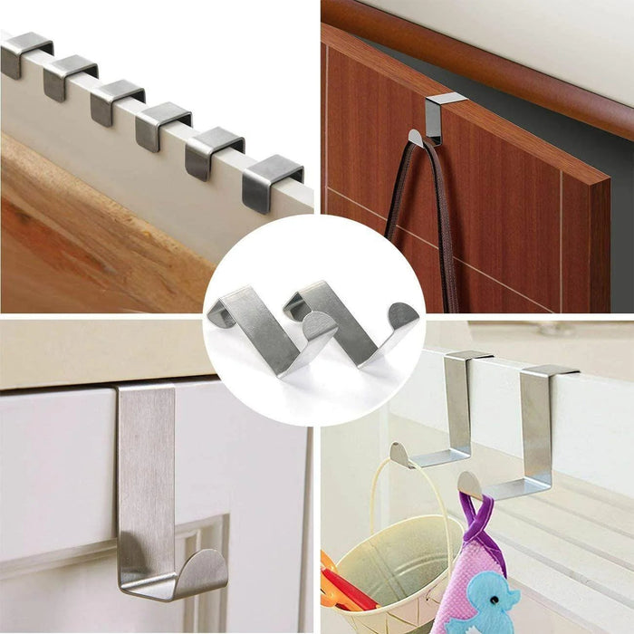 4/6Pcs Over Door Hooks Hanger Holder Stainless Steel Cabinet Clothes Hanger